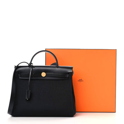 Hermes Military Toile Vache Hunter Herbag Zip Retourne 31 PM Black 9 of 9