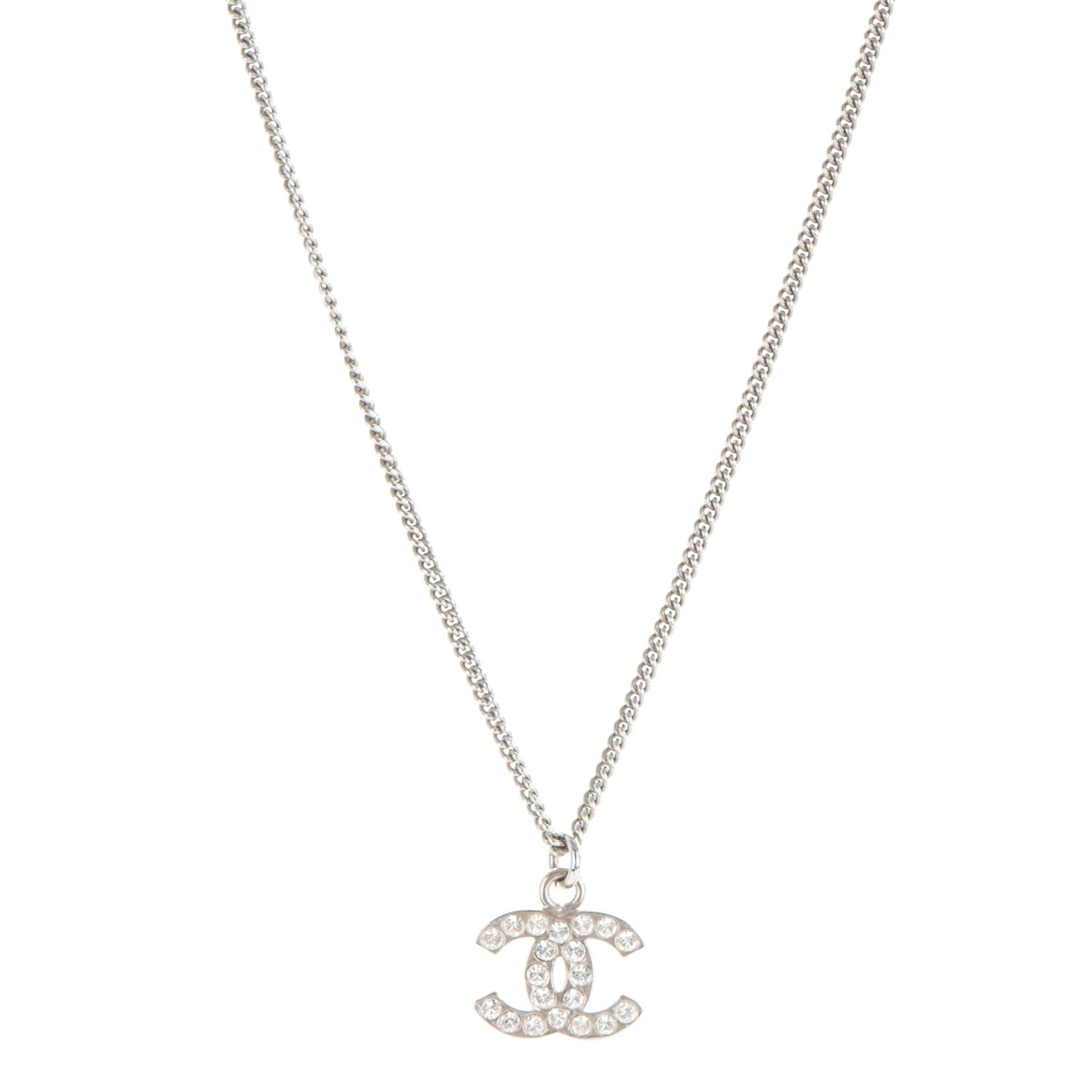 Chanel Crystal Timeless CC Necklace Silver 1 of 3