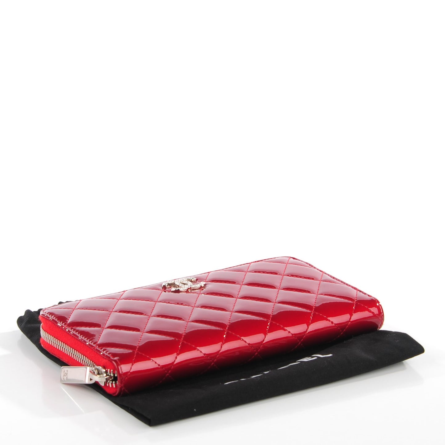 Patent Quilted Brilliant Zip Around Wallet Red