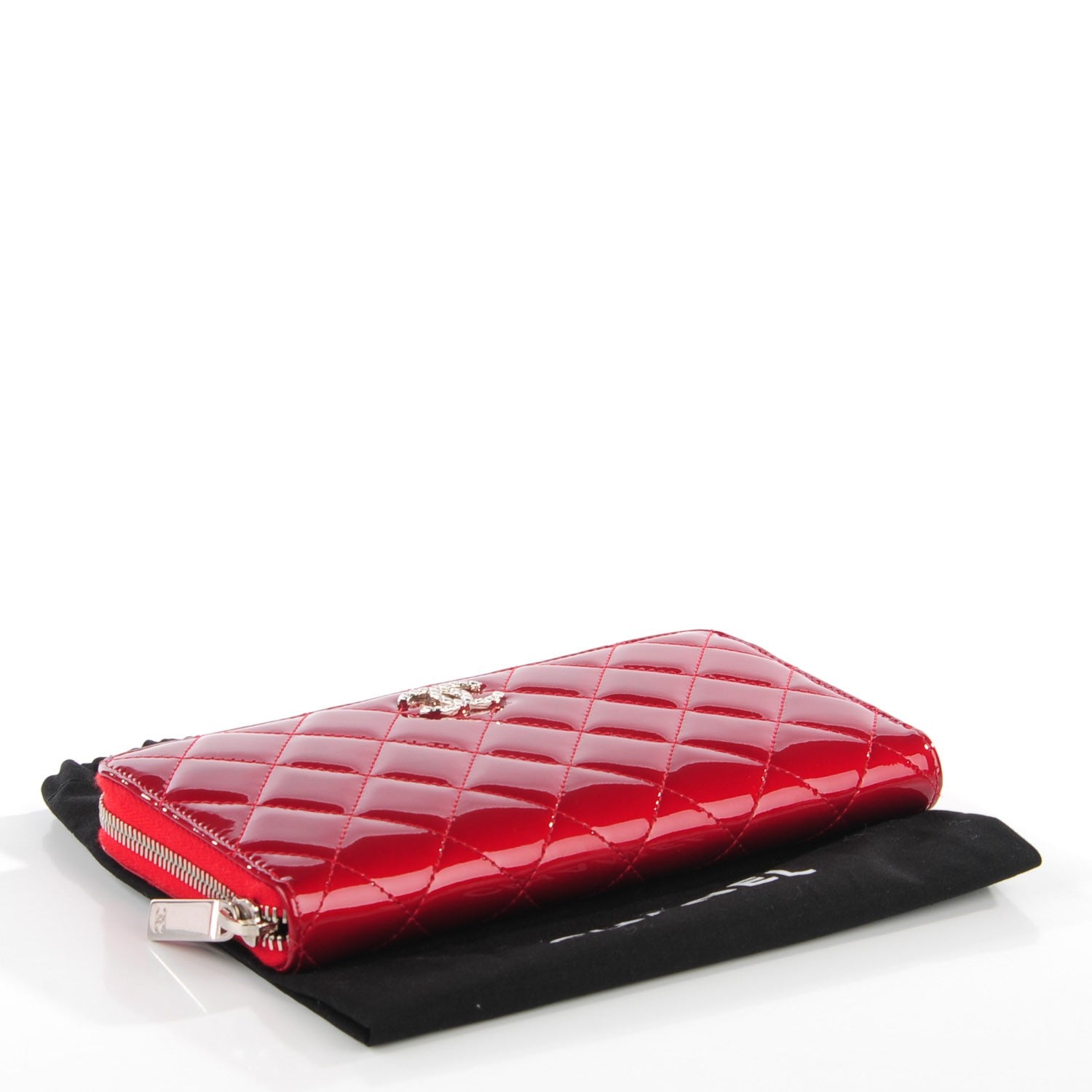 Chanel Patent Quilted Brilliant Zip Around Wallet Red 4 of 9