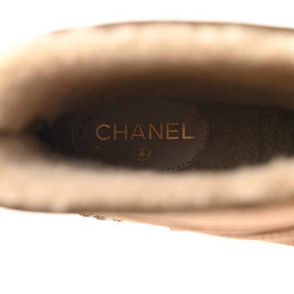Chanel Kid Suede Shearling Womens Cap Toe Chain Short Boots 36.5 Light Brown Black 7 of 7