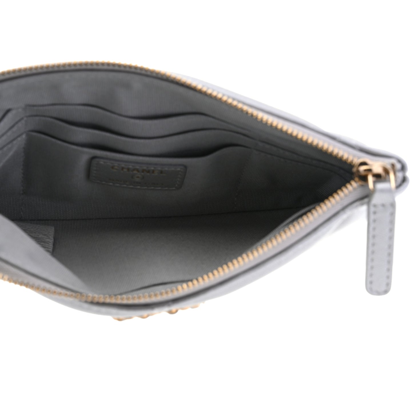 Shiny Goatskin Quilted Small Chanel 19 Pouch Silver