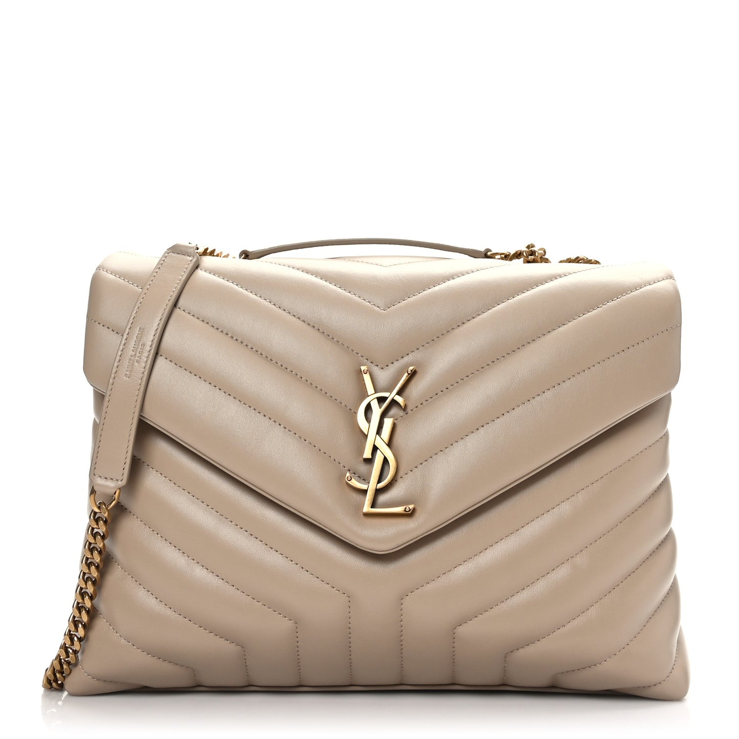 Calfskin Y Quilted Monogram Medium Loulou Chain Satchel Dark Beige