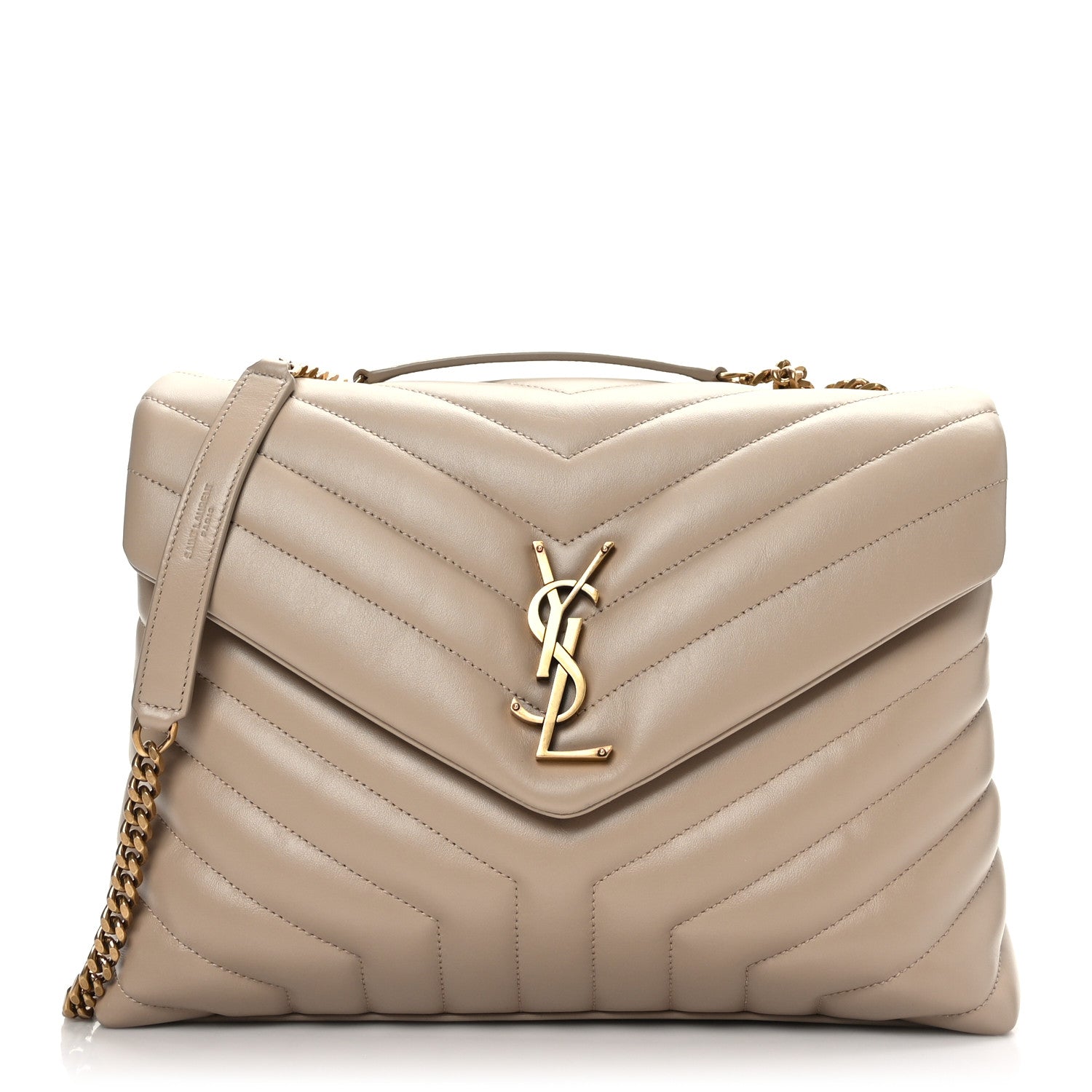 Saint Laurent Calfskin Y Quilted Monogram Medium Loulou Chain Satchel Dark Beige 1 of 9