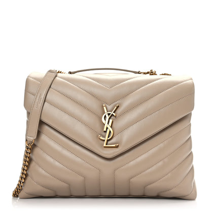 Saint Laurent Calfskin Y Quilted Monogram Medium Loulou Chain Satchel Dark Beige 1 of 9