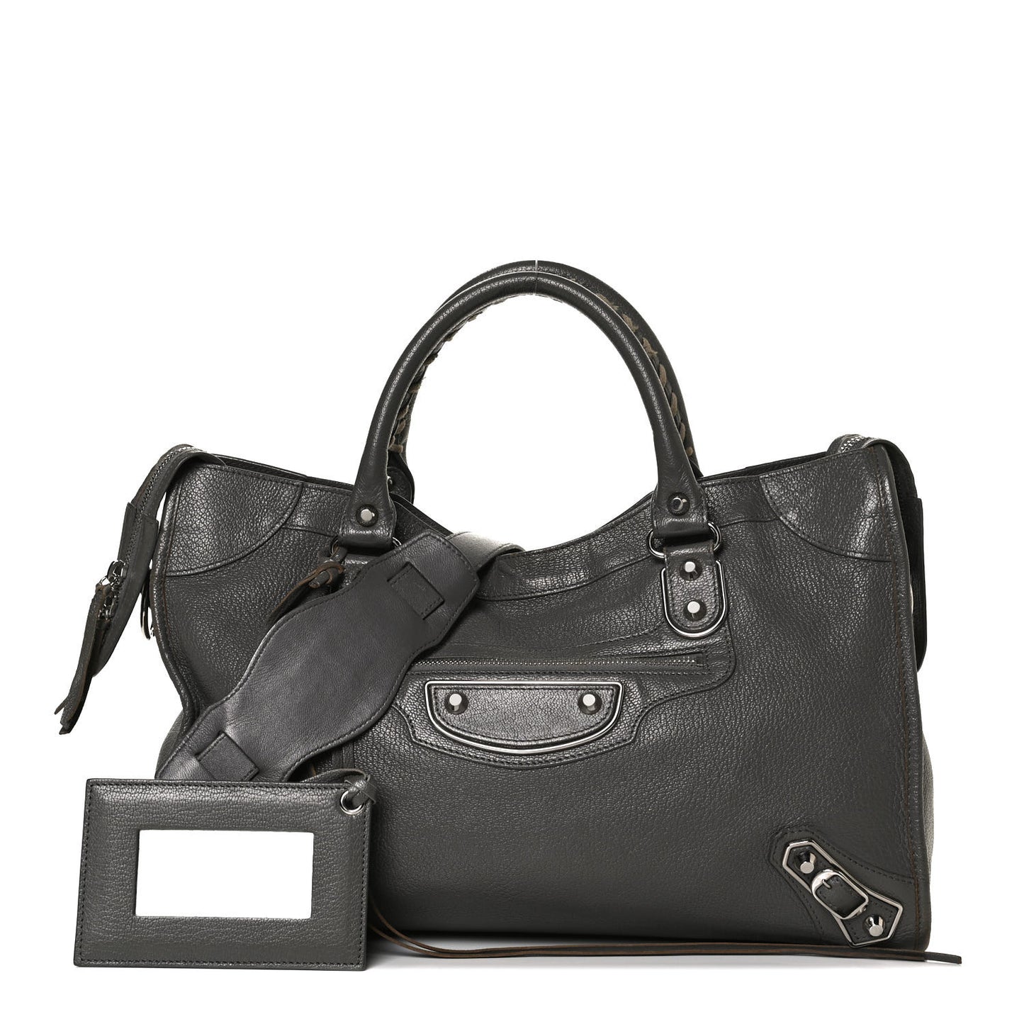 Chevre Silver Metallic Edge Hardware City Gris Acier