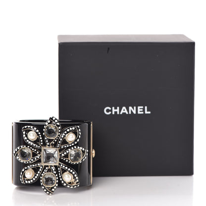 Chanel Resin Crystal Pearl Cuff Black 5 of 5