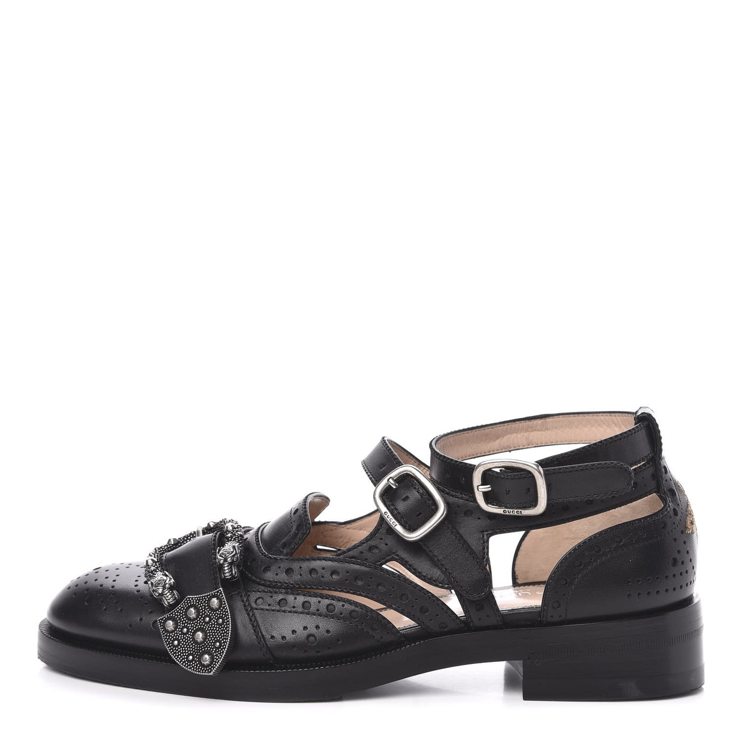 Calfskin Bee Embroidered Womens Queercore Brogue Wingtip Monk Strap Loafers 37 Black