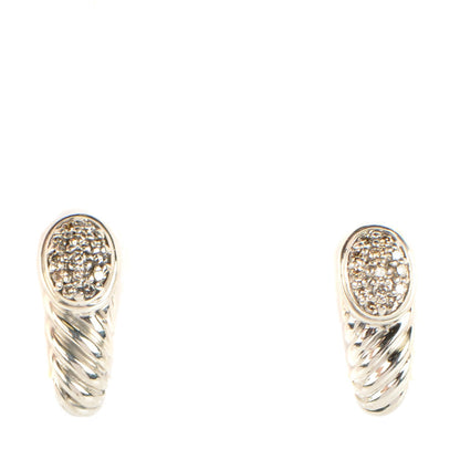 David Yurman Sterling Silver Pave Diamond 15mm Thoroughbred Shrimp Earrings 1 of 4