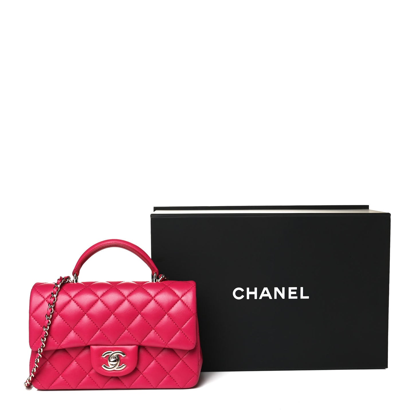 Lambskin Quilted Mini Top Handle Rectangular Flap Dark Pink