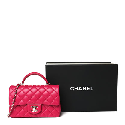 Chanel Lambskin Quilted Mini Top Handle Rectangular Flap Dark Pink 15 of 15