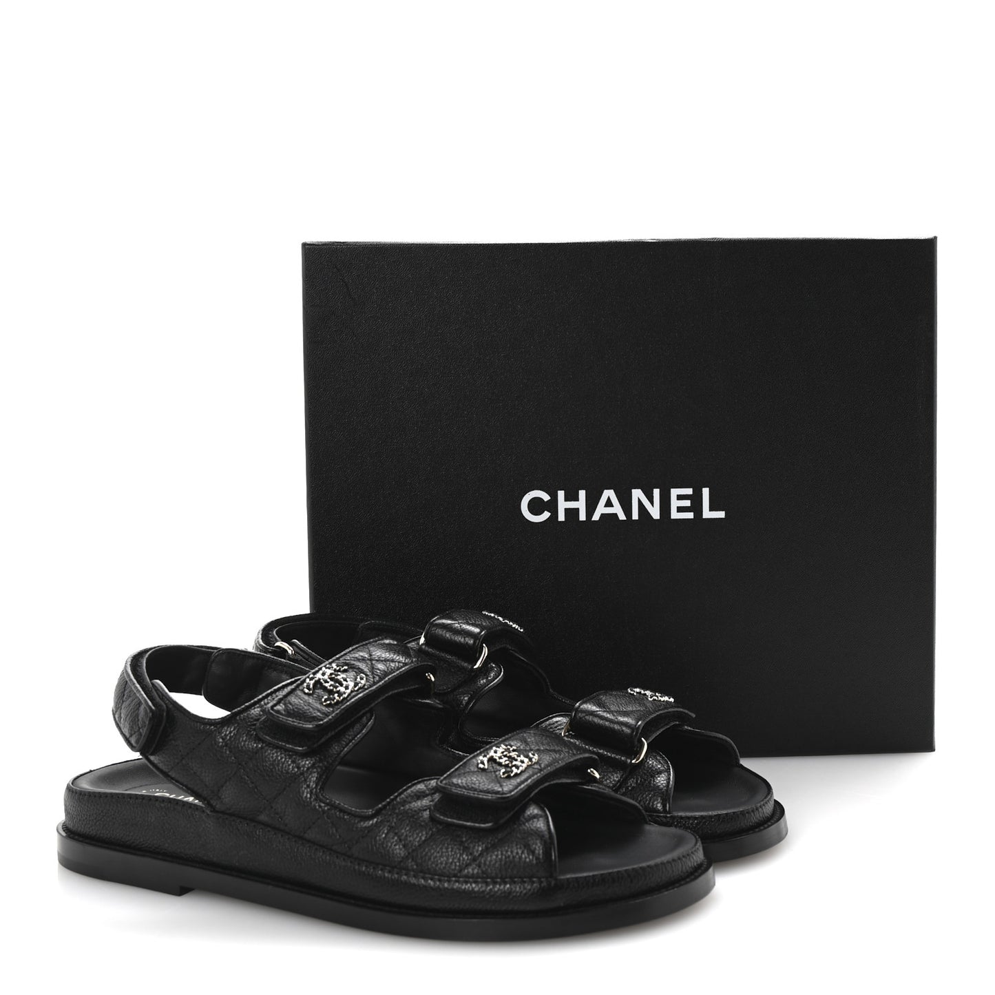 Grained Calfskin Velcro Dad Sandals 38.5 Black