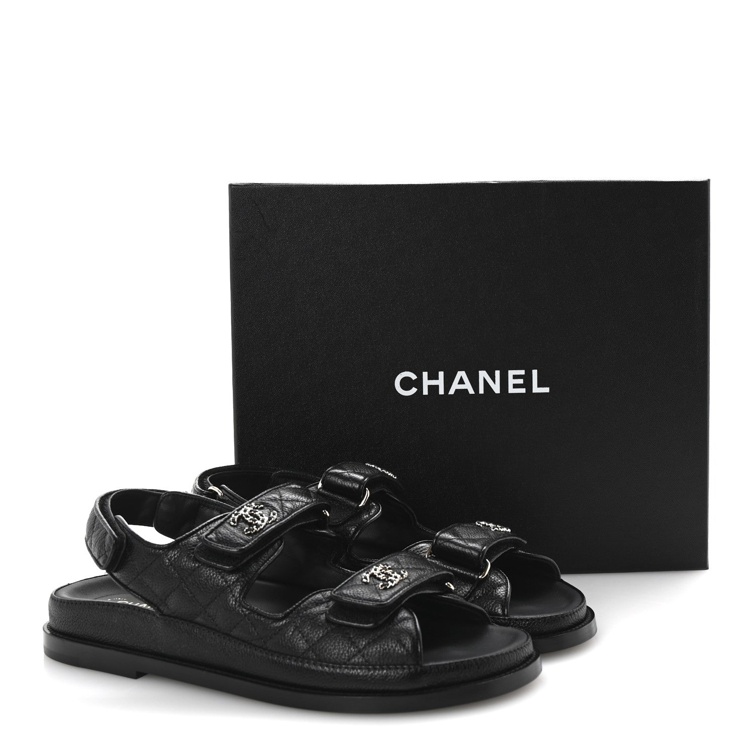 Chanel Grained Calfskin Velcro Dad Sandals 38.5 Black 10 of 10