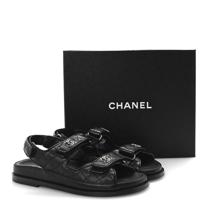 Chanel Grained Calfskin Velcro Dad Sandals 38.5 Black 10 of 10