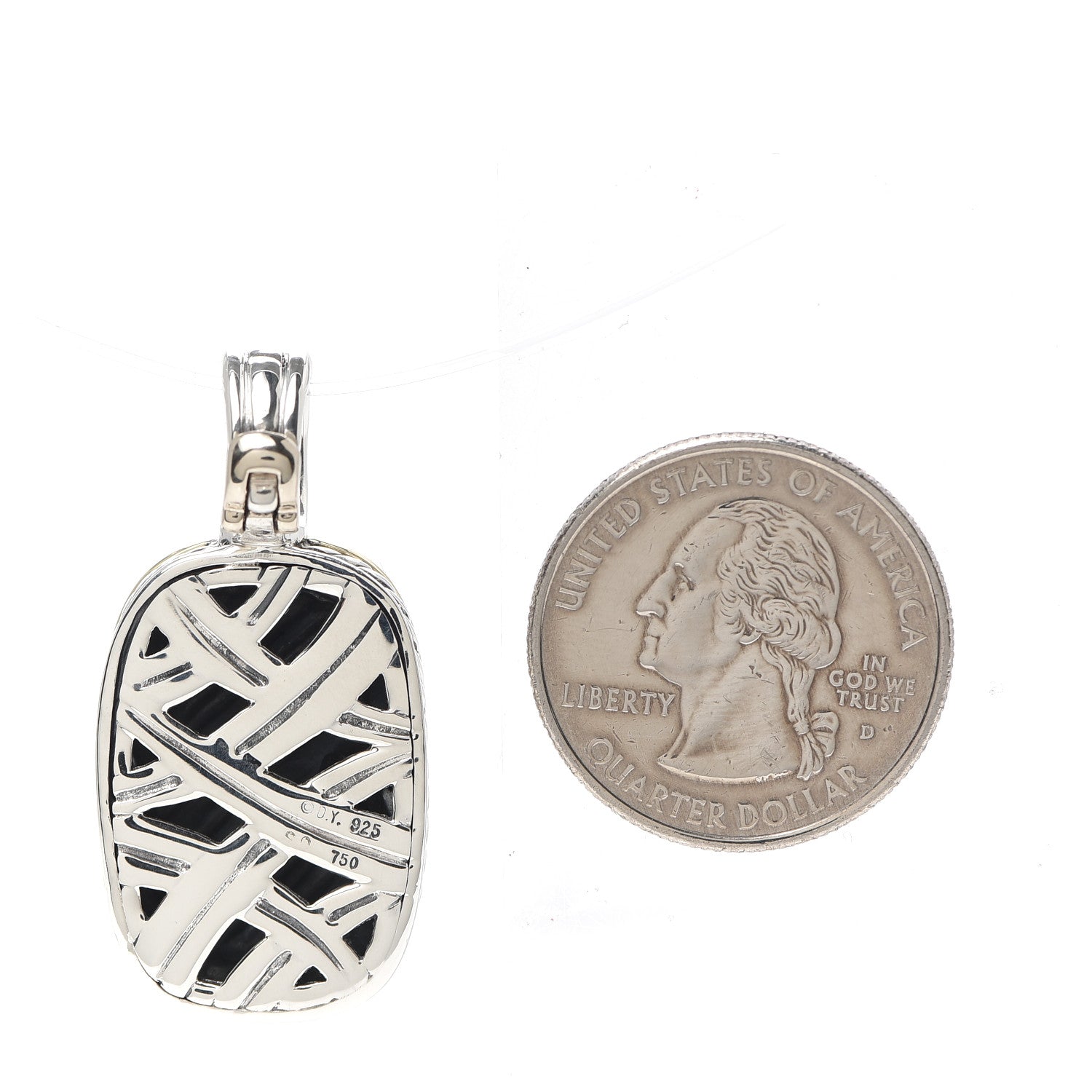 David Yurman Sterling Silver 18K Yellow Gold Elongated Sculpted Cable Enhancer Pendant 2 of 3