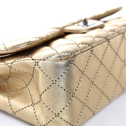 Chanel Metallic Washed Lambskin Quilted Jumbo Double Flap Dark Gold Black 9 of 12