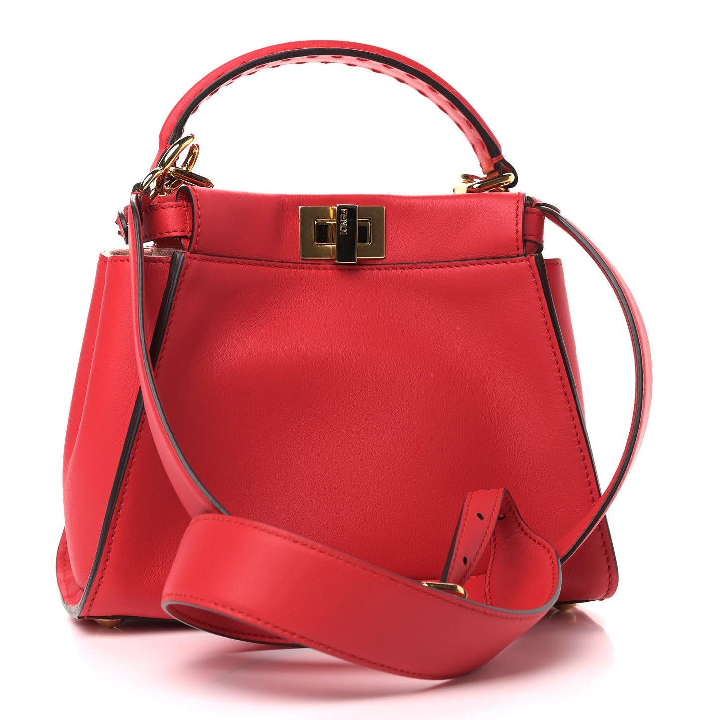 Vitello Seta Canvas FF Embroidered Mini Peekaboo Iconic Satchel Rosso Cardinale Multicolor