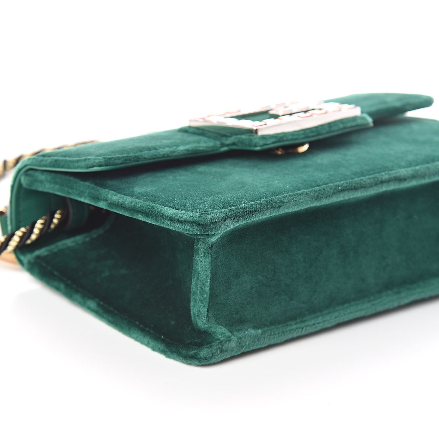 Velvet Crystal Square G Shoulder Bag Green