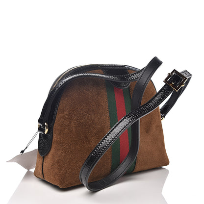 Gucci Suede Patent Web Small Ophidia Dome Shoulder Bag Nocciola Black 2 of 9