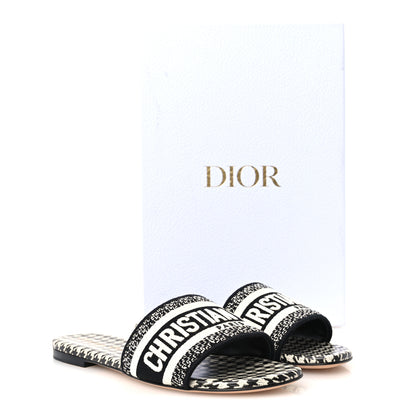 Christian Dior Canvas Millefiori Embroidered Dway Flat Slide Sandals 36 Black White 10 of 10