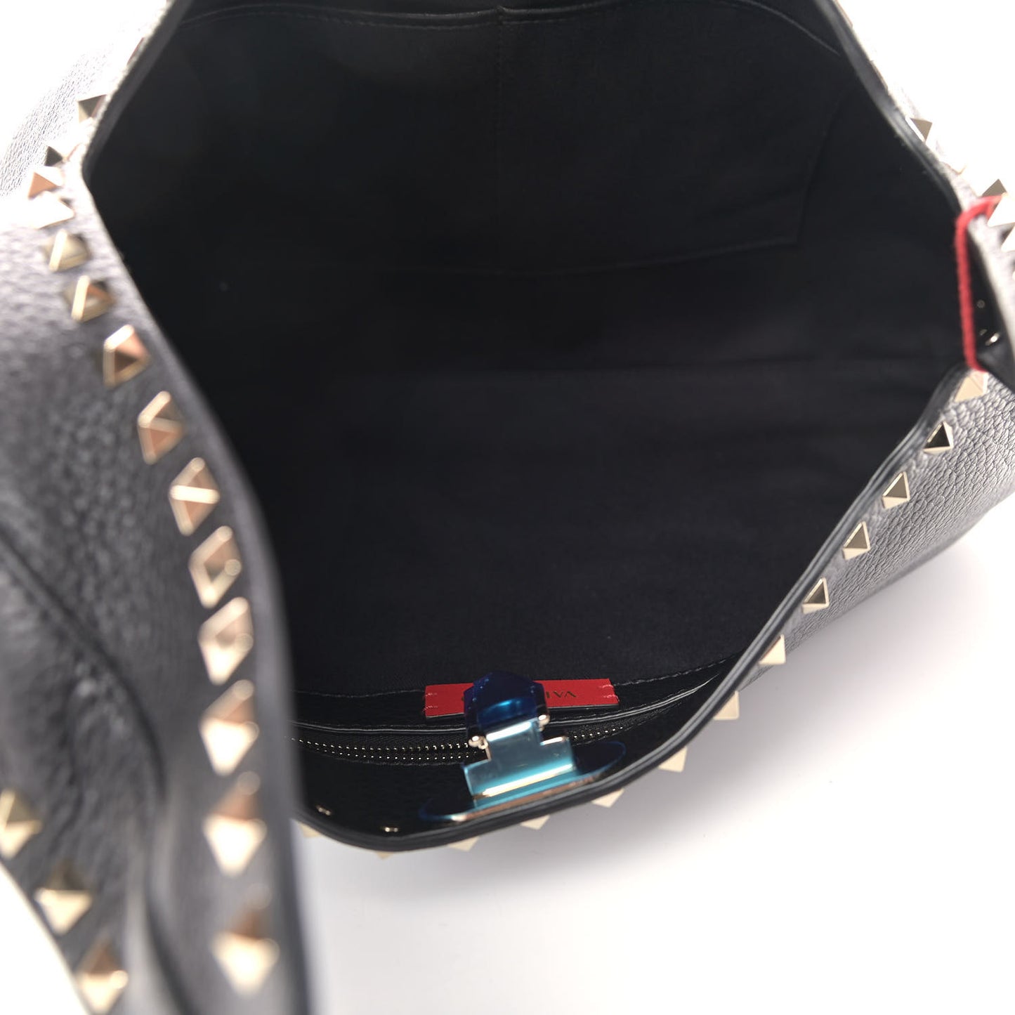 Grained Calfskin Large Rockstud Hobo Black