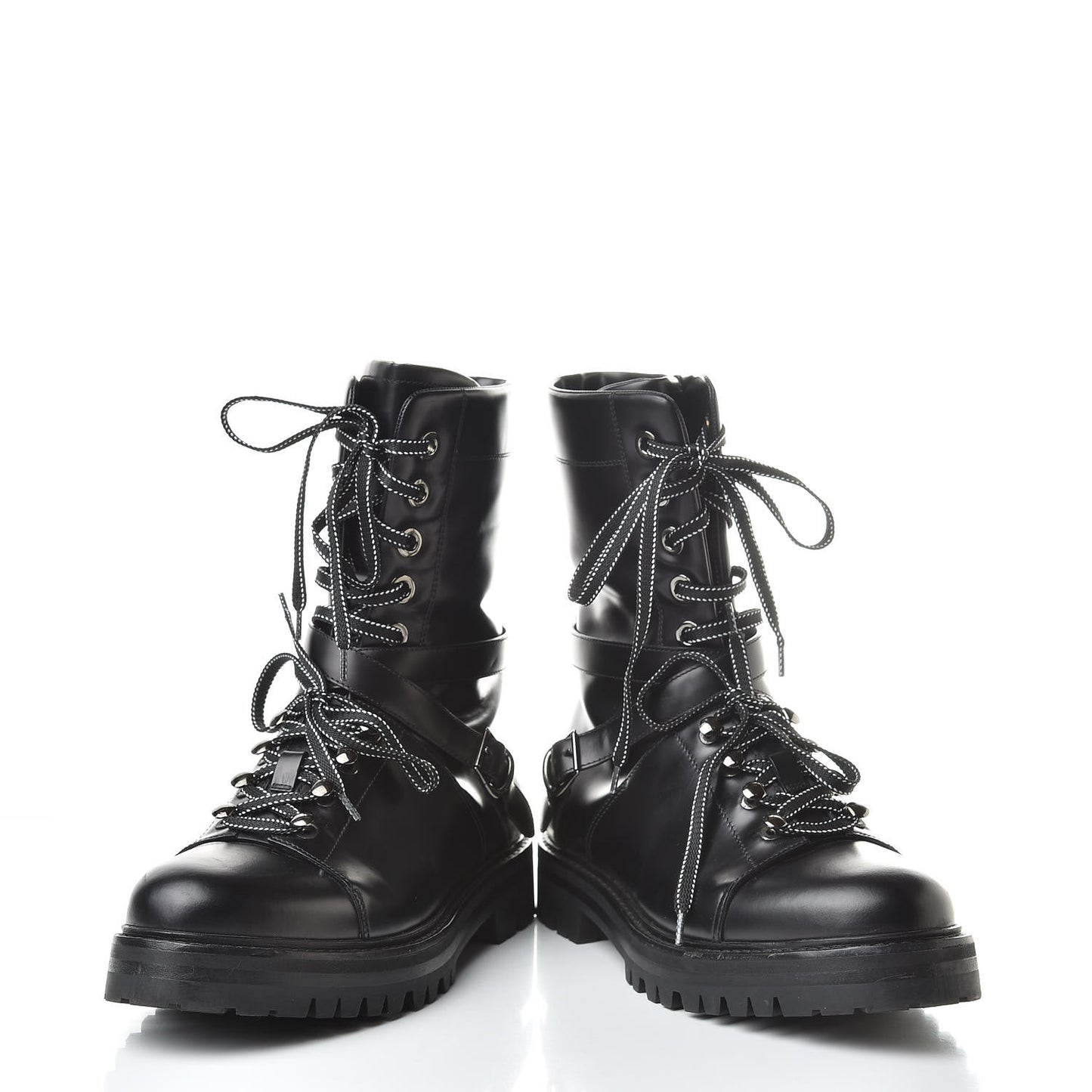Smooth Calfskin Rockstud Buckled 25mm Combat Boots 40 Black