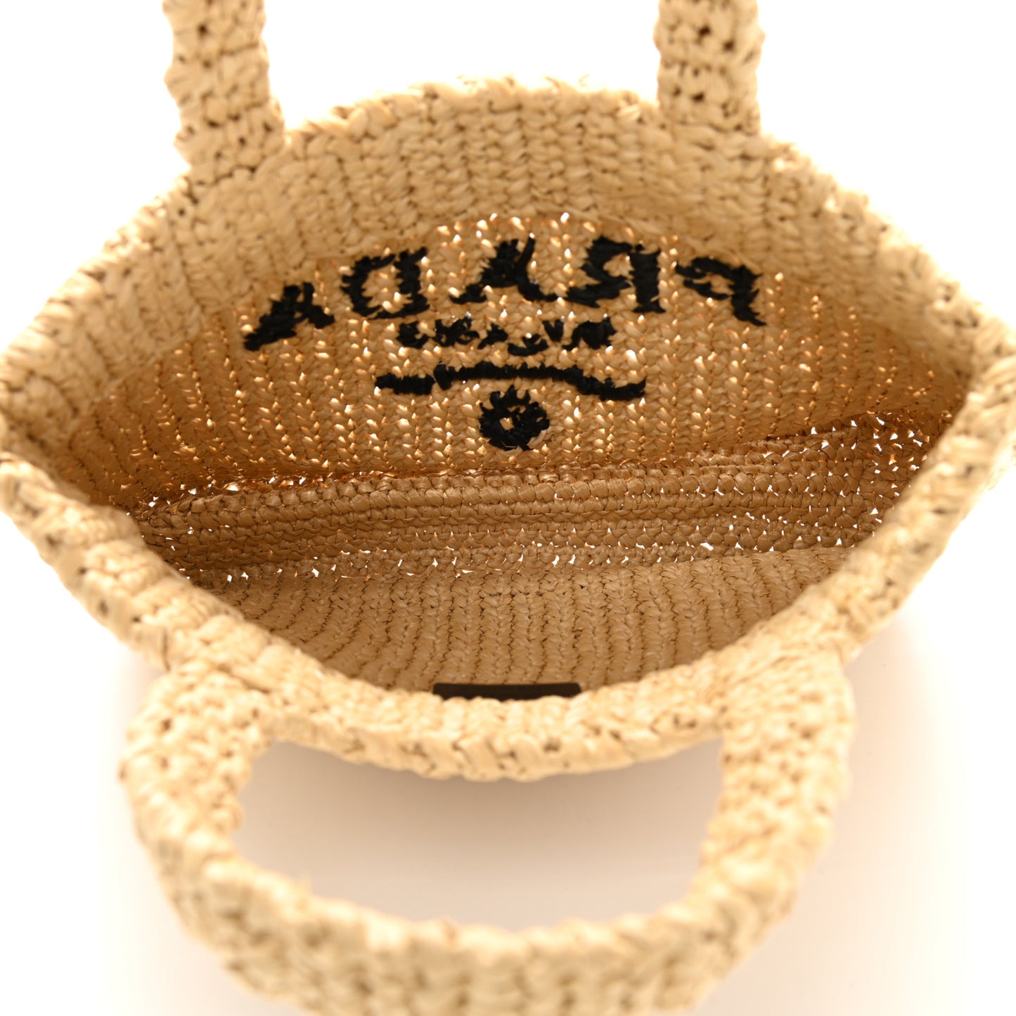 Yarn Raffia Effect Crochet Embroidered Small Logo Tote Naturale