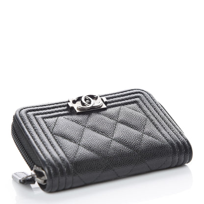 Chanel Caviar Quilted Boy Zip Around Coin Purse Wallet Black 4 of 9