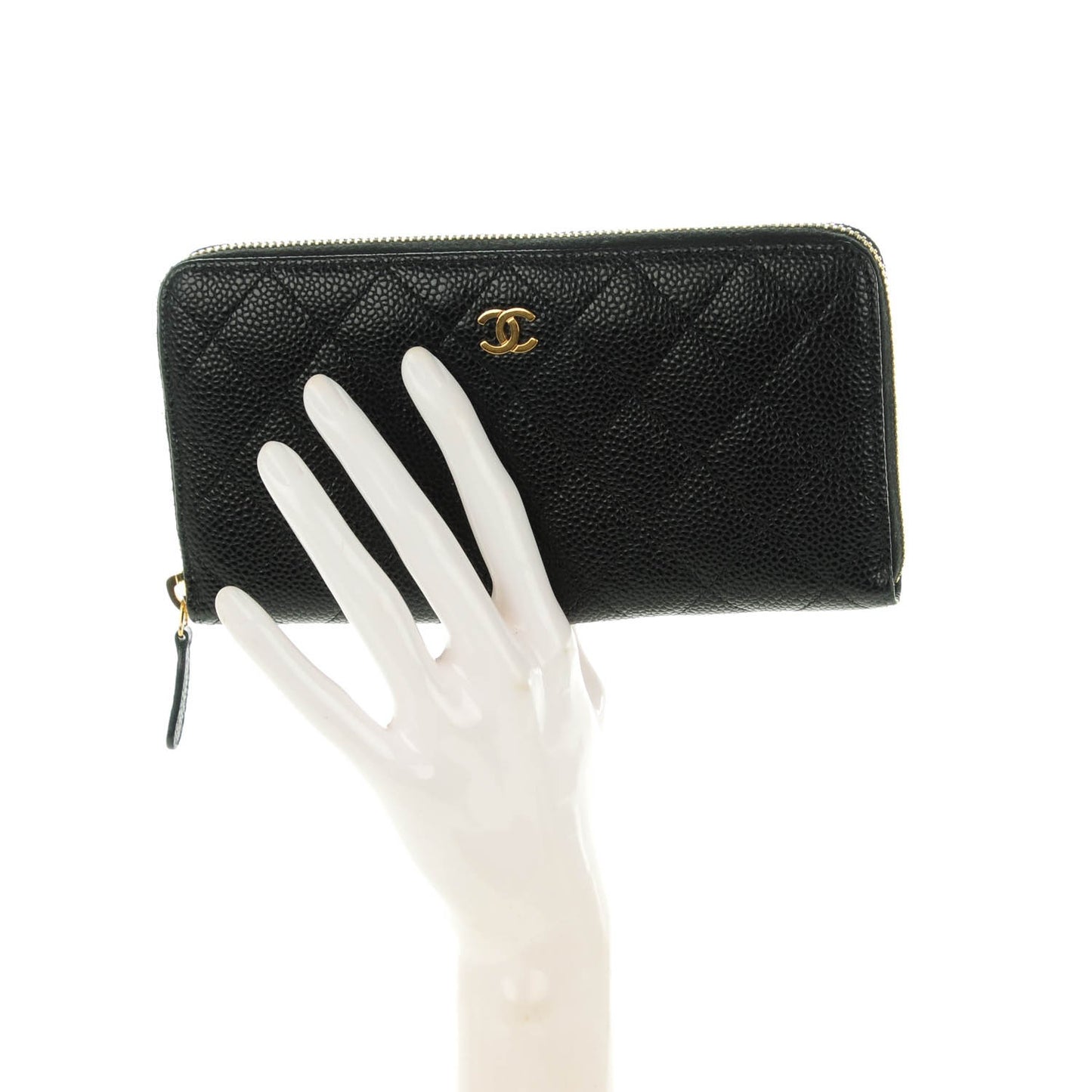 Caviar Quilted Large Gusset Zip Around Wallet Black