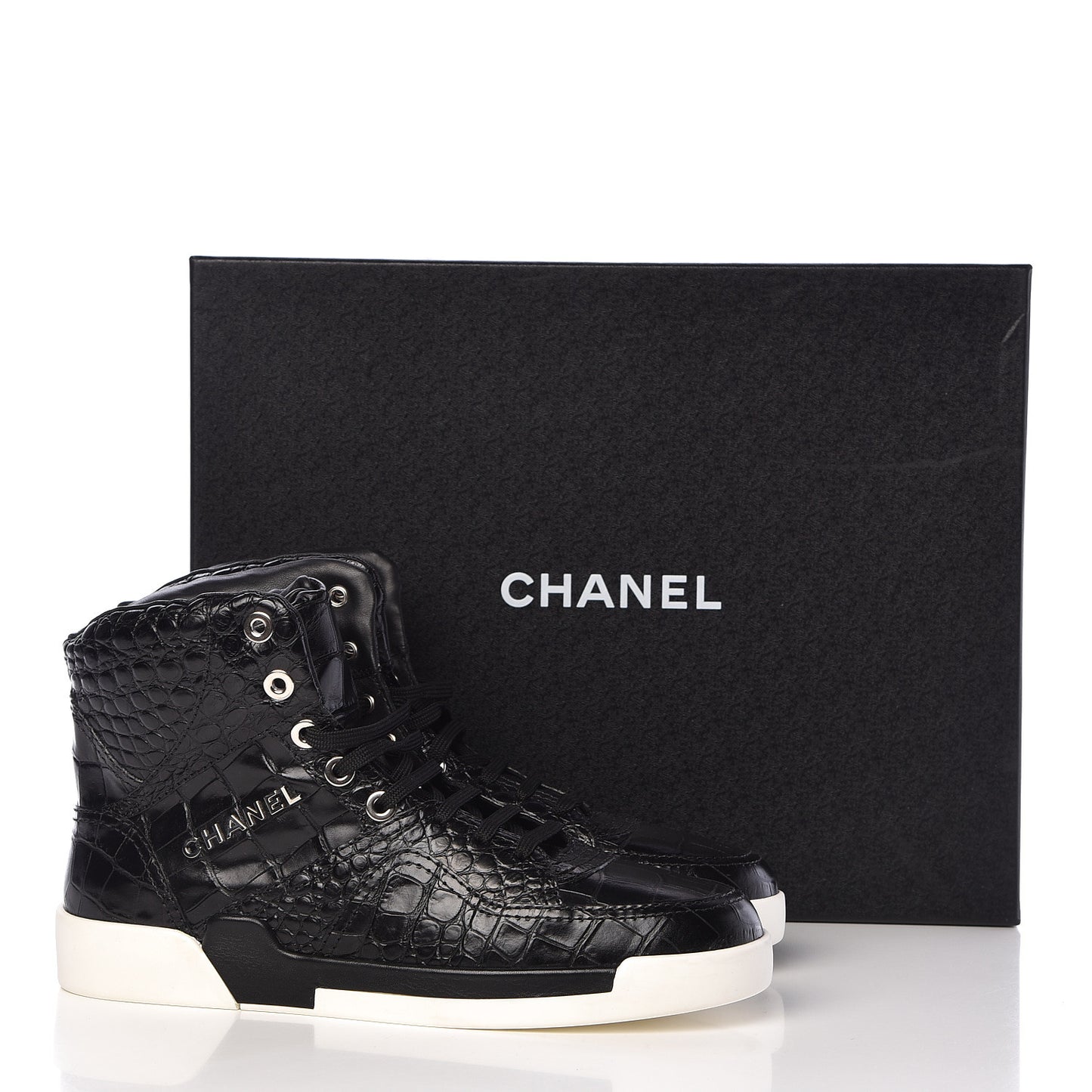 Calfskin Crocodile Embossed Mens Cocodile High Top Sneakers 42 Black
