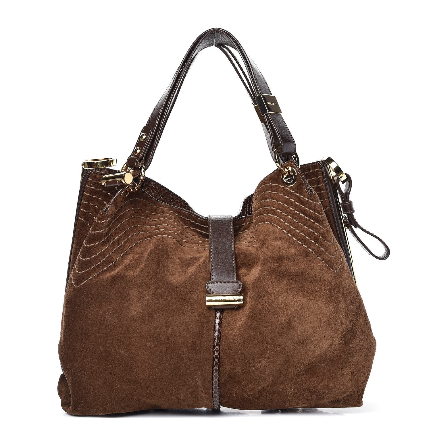 Chanel JIMMY CHOO Suede Watersnake Trim Alex Shoulder Bag Cognac 1 of 13