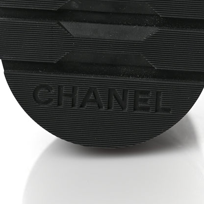 Chanel Shiny Goatskin Calfskin Quilted Lace Up Combat Boots 37 Black White 6 of 10