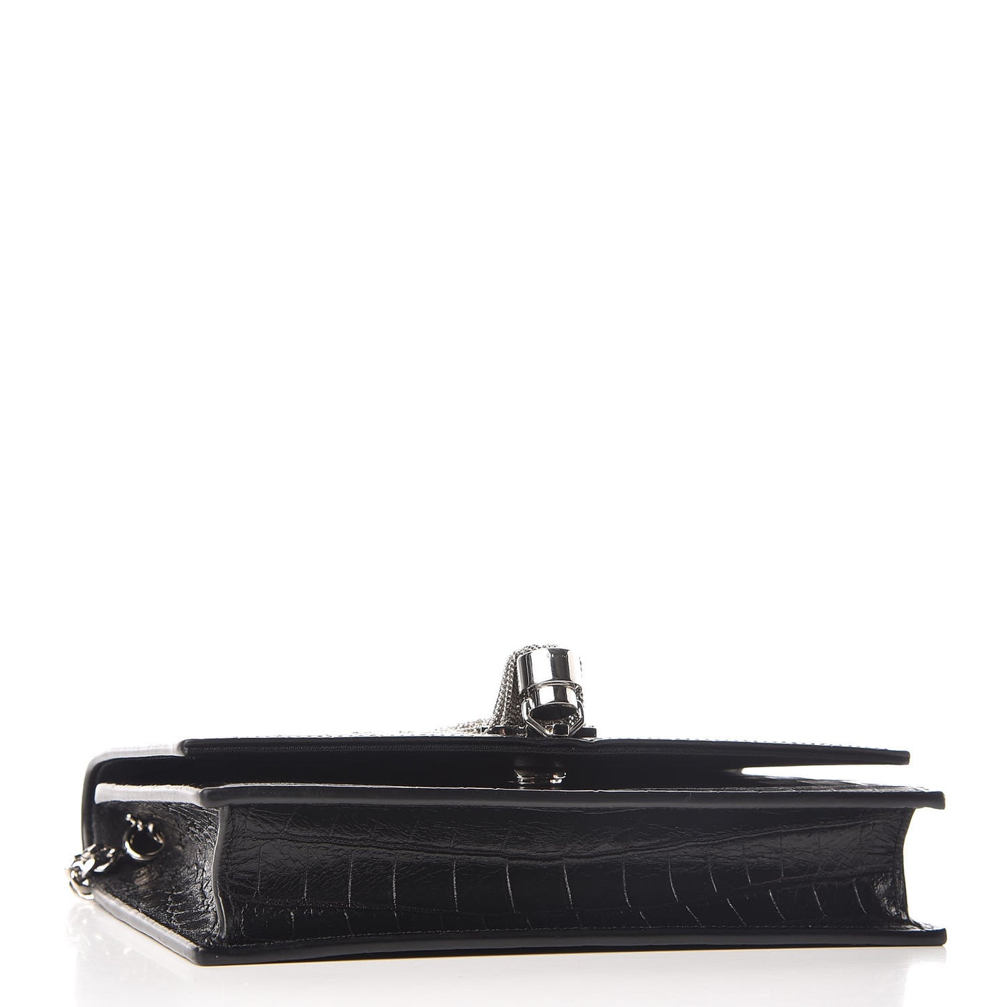 Calfskin Crocodile Embossed Kate Monogram Tassel Chain Wallet Black
