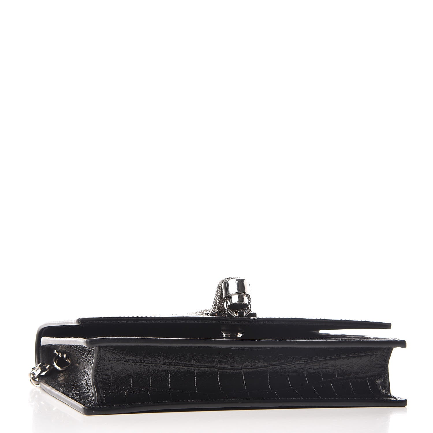 Saint Laurent Calfskin Crocodile Embossed Kate Monogram Tassel Chain Wallet Black 4 of 12