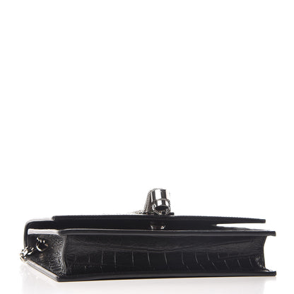 Saint Laurent Calfskin Crocodile Embossed Kate Monogram Tassel Chain Wallet Black 4 of 12