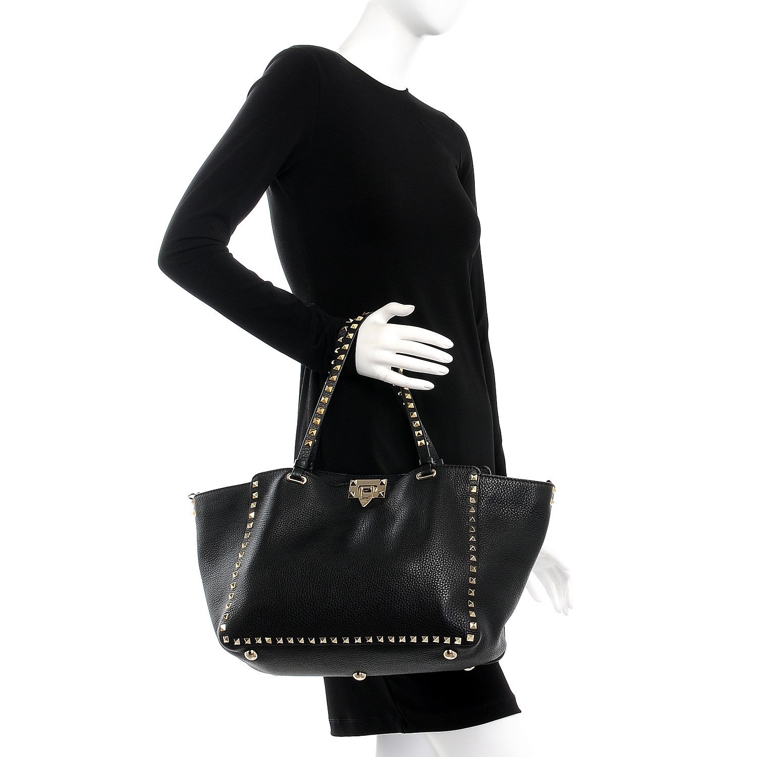 Valentino Garavani Alce Printed Calfskin Medium Rockstud Tote Black 3 of 9