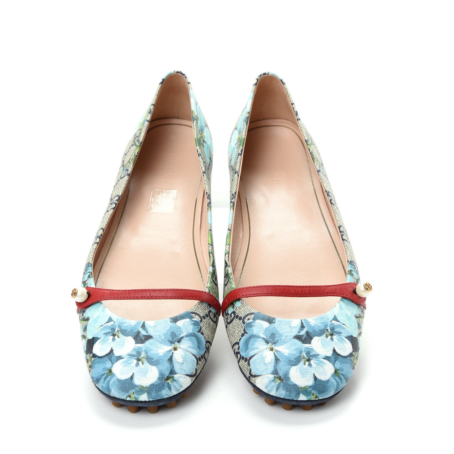 GG Supreme Monogram Blooms Ballet Flats 40 Beige Blue Navy Hibiscus Red