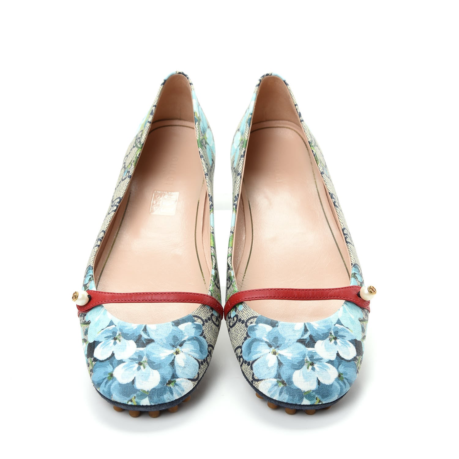 Gucci GG Supreme Monogram Blooms Ballet Flats 40 Beige Blue Navy Hibiscus Red 5 of 10