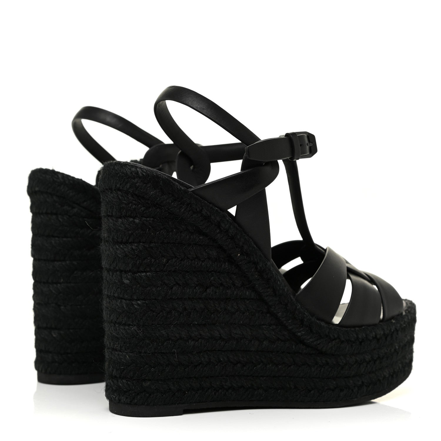 Saint Laurent Calfskin Tribute 95 Platform Espadrille Wedge Sandals 37 Black 5 of 9