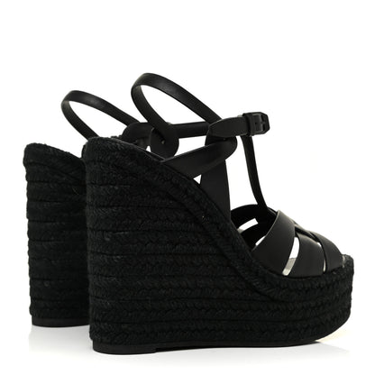 Saint Laurent Calfskin Tribute 95 Platform Espadrille Wedge Sandals 37 Black 5 of 9