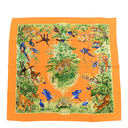 Hermes Silk Equateur Scarf 90 Orange Vert Bleu 1 of 5