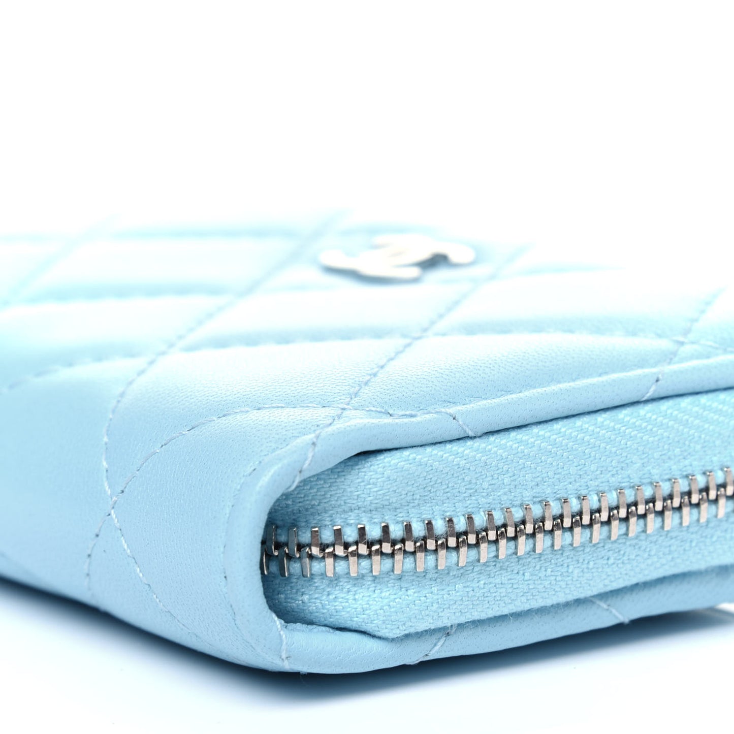 Lambskin Quilted Zip Around Coin Purse Wallet Neon Blue