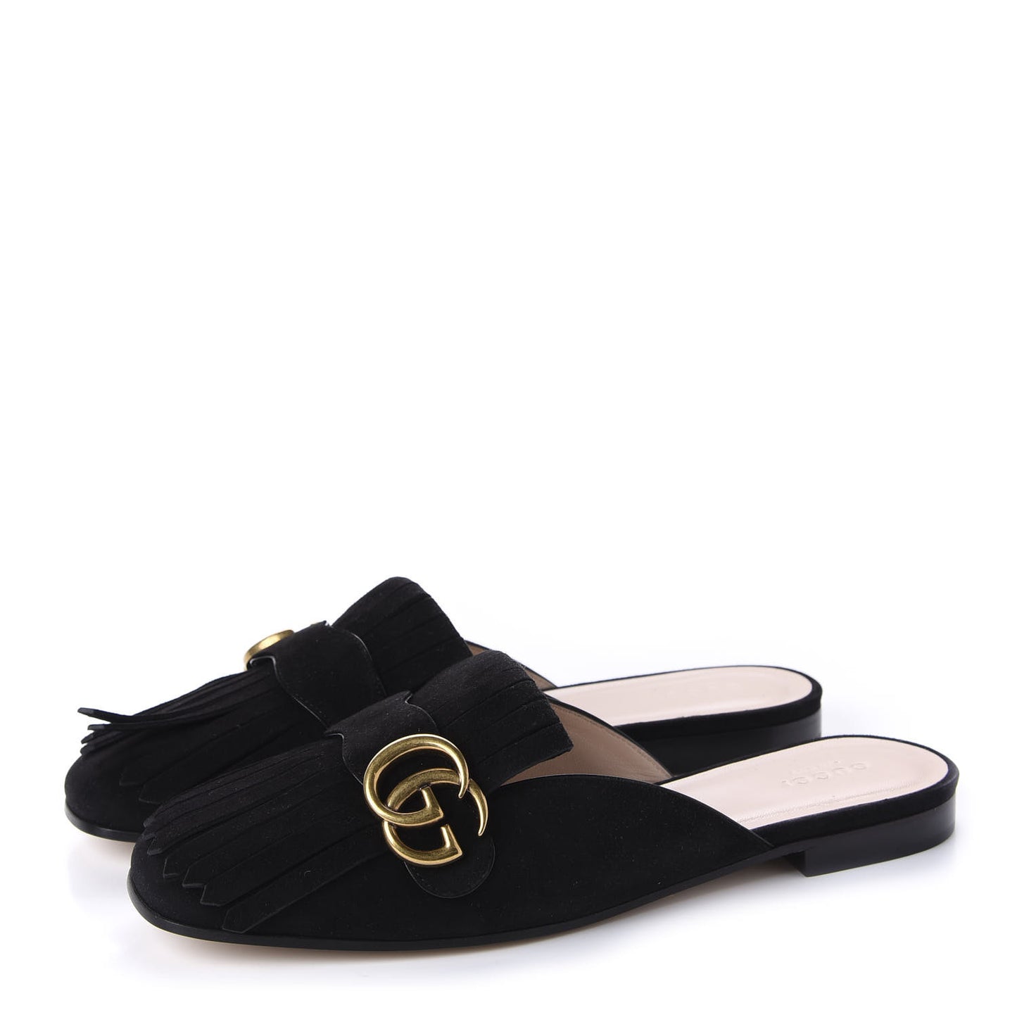Kid Scamosciato GG Marmont Fringe Slippers 39 Black