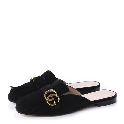 Gucci Kid Scamosciato GG Marmont Fringe Slippers 39 Black 3 of 9