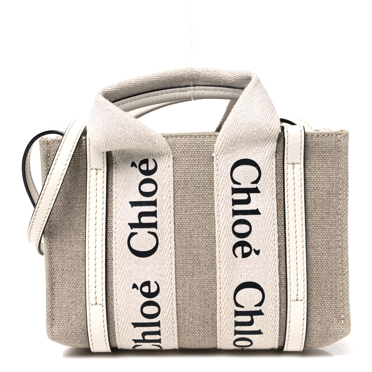 Chloe Cotton Calfskin Mini Woody Ribbon Tote White Light Brown 1 of 9