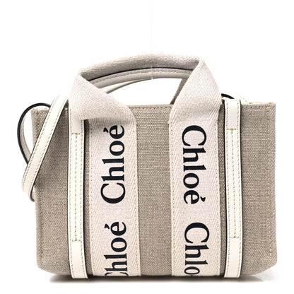 Chloe Cotton Calfskin Mini Woody Ribbon Tote White Light Brown 1 of 9