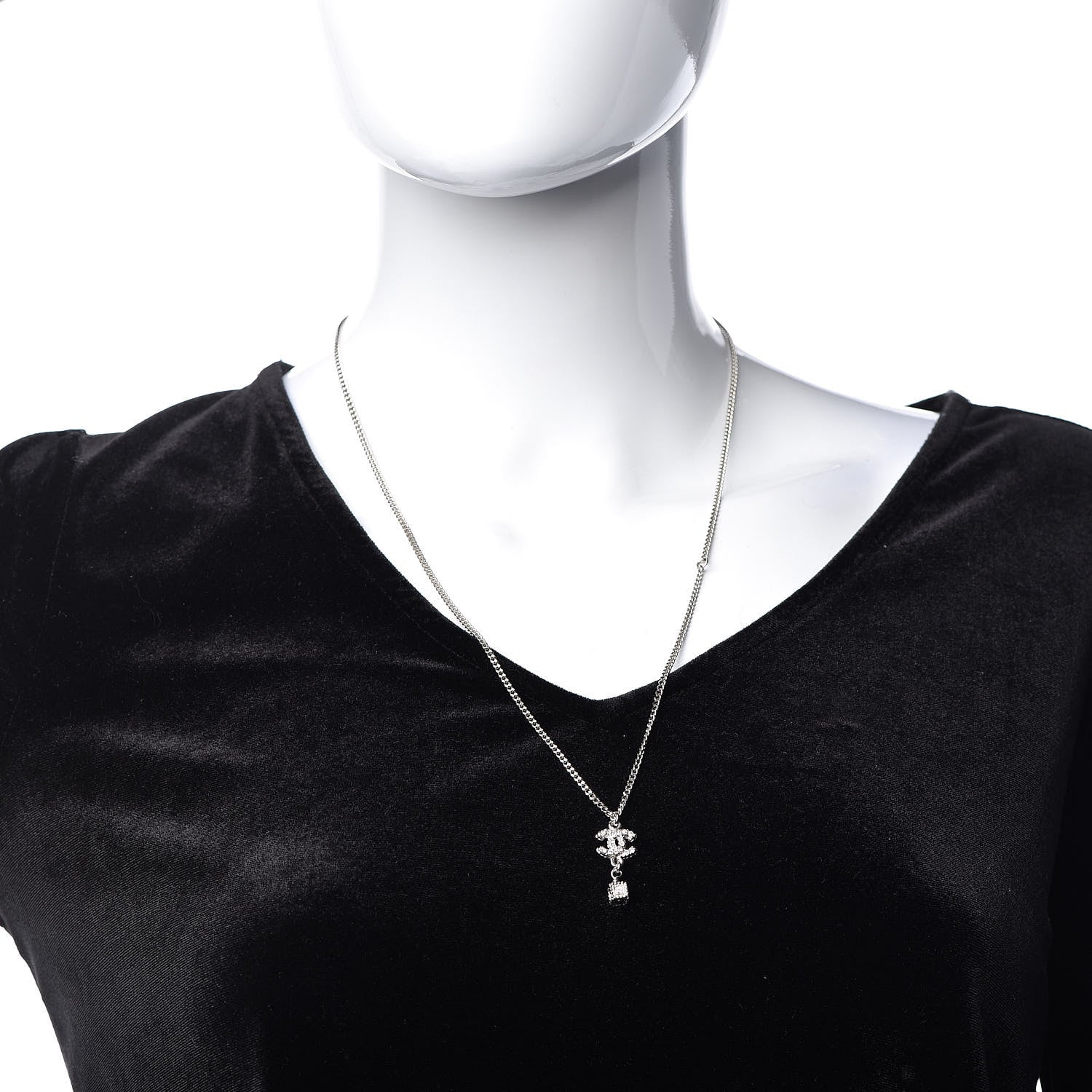 Chanel Crystal CC Drop Necklace Silver 2 of 7