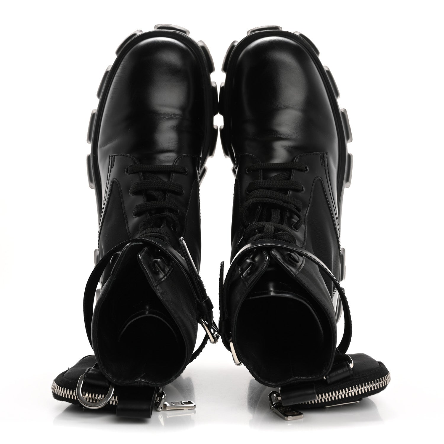 Prada Spazzolato Rois Re-Nylon Metal Triangle Logo Monolith Pouch Pocket 55mm Boots 41 Black 2 of 12