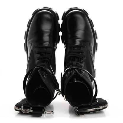 Prada Spazzolato Rois Re-Nylon Metal Triangle Logo Monolith Pouch Pocket 55mm Boots 41 Black 2 of 12