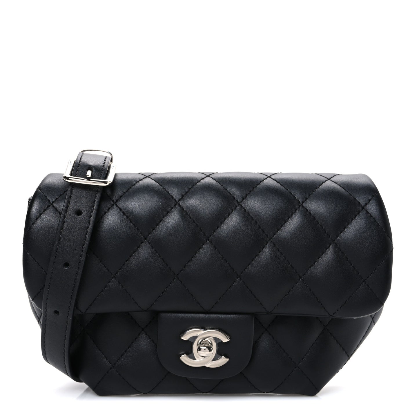 Calfskin Quilted CC Uniform Flap Belt Bag Black
